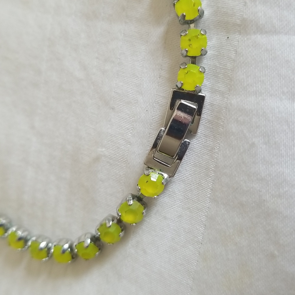 Silver Yellow Rhinestone Statement Necklace - Picture 4 of 4